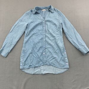 Soft Surroundings Chambray Denim Tunic XS Button Down Shirt Lagenlook Boho Blue